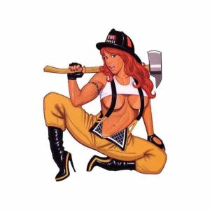 女性消防士　セクシーガール　外人ガール　美人　車　バイク　ガレージ　家具　部屋　インテリア　傷隠し　ステッカー1枚D2