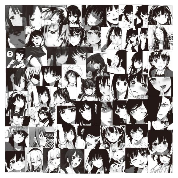 アニメ少女　漫画少女　お宅漫画　恋愛漫画　コスプレ　白黒　シール　ステッカー60枚XQZ
