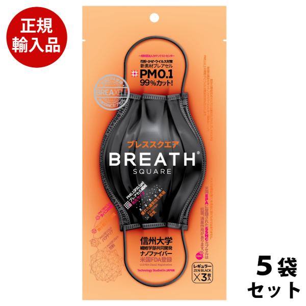 (5袋) 正規輸入品 黒 マスク ブレスシルバー ブレススクエア (BREATH SILVER SQ...