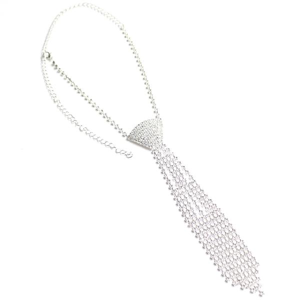 ネクタイ ネックレス ラインストーン メンズ レディース ビジュー シルバー チョーカー 重ね着け ...