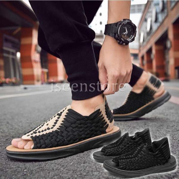 スポーツサンダル メンズ サンダル編み込み スリッポン 通気 靴 カジュアルシューズ 夏 おしゃれ ...