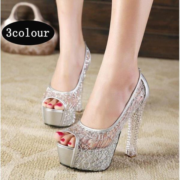 美脚サンダルハイヒールレディースキャバパンプス厚底サンダルオープントゥ靴歩きやすいポインテッドトゥパ...