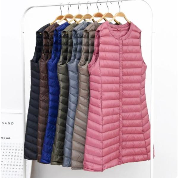 ダウン レディース 無地 ロング丈 薄手 軽量 フードなし キルティング あったか 防寒 細身軽量 ...