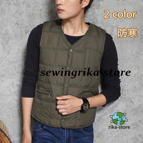 ダウン メンズ ポケット付き 冬 Vネック シンプル 男女兼用 ビジネス ノースリーブ 前開き アウ...