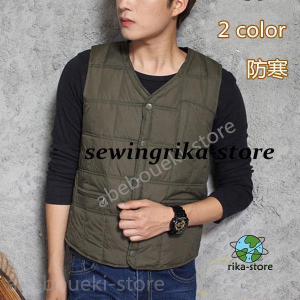 ダウン メンズ ポケット付き 冬 Vネック シンプル 男女兼用 ビジネス ノースリーブ 前開き アウ...