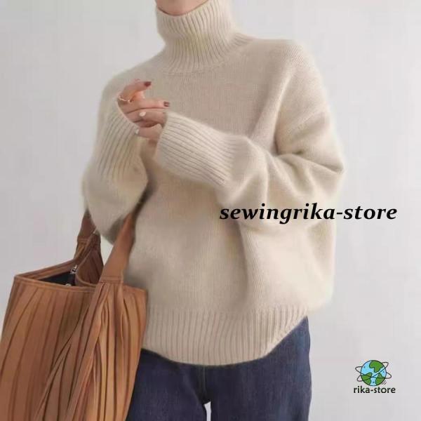 セーター レディース ニット カットソー ニットセーター ハイネック 長袖 インナー カジュアル ア...