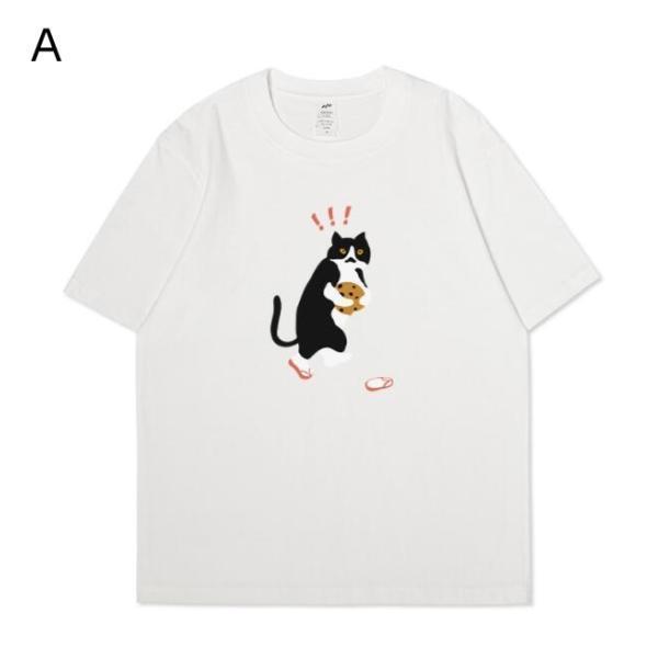 Tシャツ 半袖 メンズ レディース カープル お揃い 猫柄Tシャツ 夏tシャツ ティーシャツ 夏服 ...