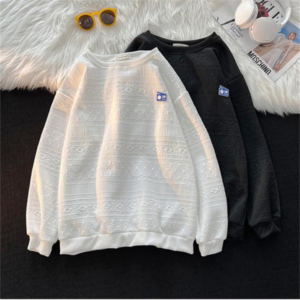 パーカー メンズ トレーナー プルオーバー パーカー 長袖 スウェット 丸首 カジュアル 柄物 白黒...