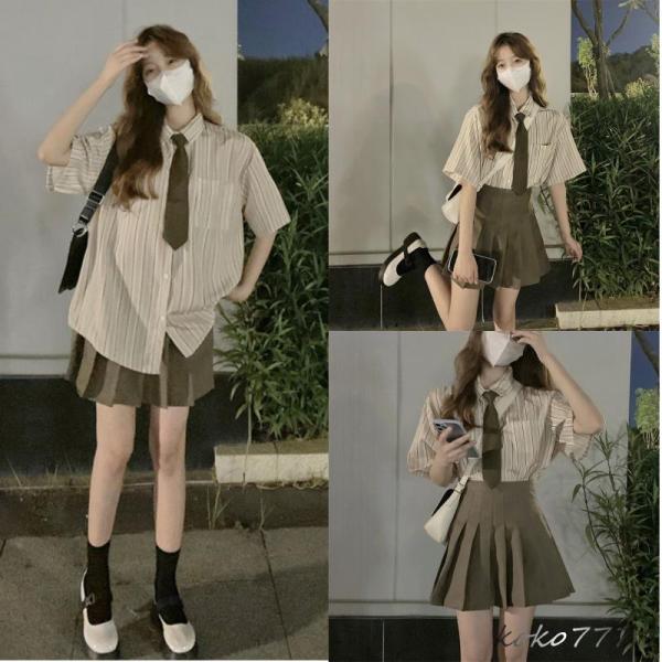 シャツ レディースシャツ ブラウス 半袖 カジュアル 縞柄 パーティー 制服 ストライプ スクール ...