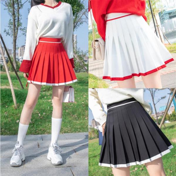 スカート レディース プリーツスカート ショート ハイウェスト Aライン 白黒赤 チアガール ダンス...