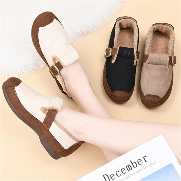 レディース パンプス スリッポン ローファー コンフォートシューズ フラットヒール 暖かい 冬向け ...