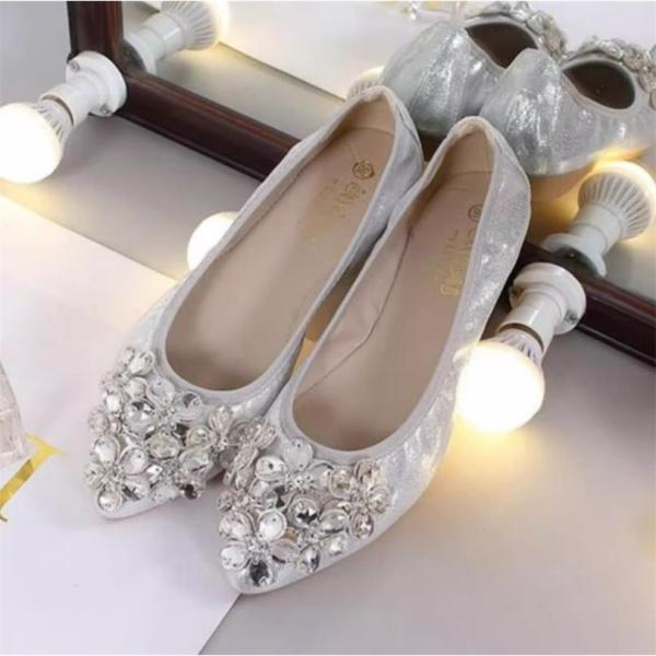 パンプス レディース スリッポン フラットヒール 発表会 パーティー ダンスシューズ アクリル ウォ...