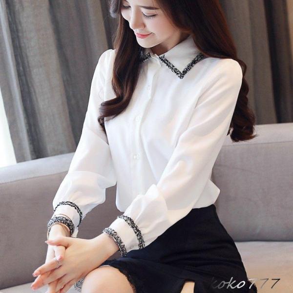 シャツ レディースシャツ ブラウス 長袖 カジュアル ワイシャツ フォーマル 制服 スクール ガール...