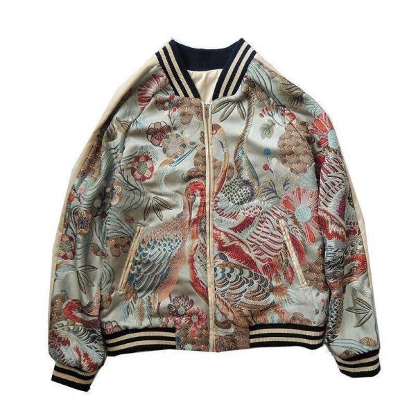 男女兼用　孔雀刺繍マーク スカジャン ジャケット　横須賀ファッション　サイズS~L　野球服