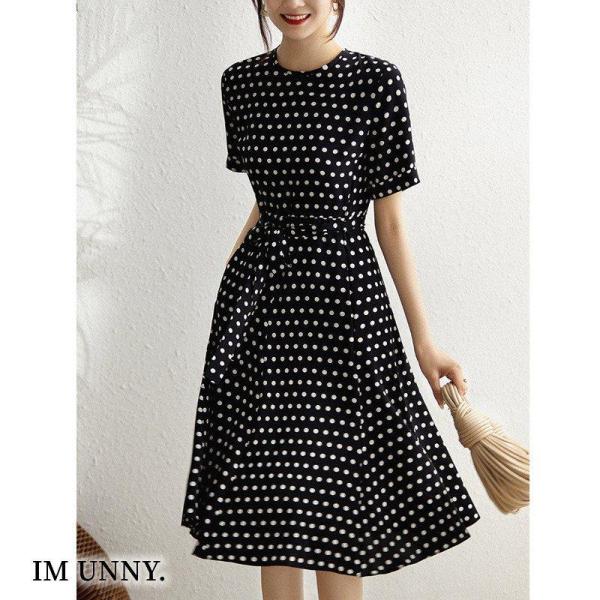 ワンピースシャツワンピースレディースロング2022夏春ドット柄きれいめ30代40代50代着やせ半袖膝...