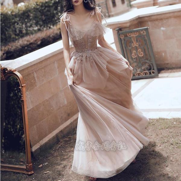 結婚式 二次会 花嫁 ドレス 大人 ピアノ発表会 大きいサイズ Vネック イブニングドレス チュール...