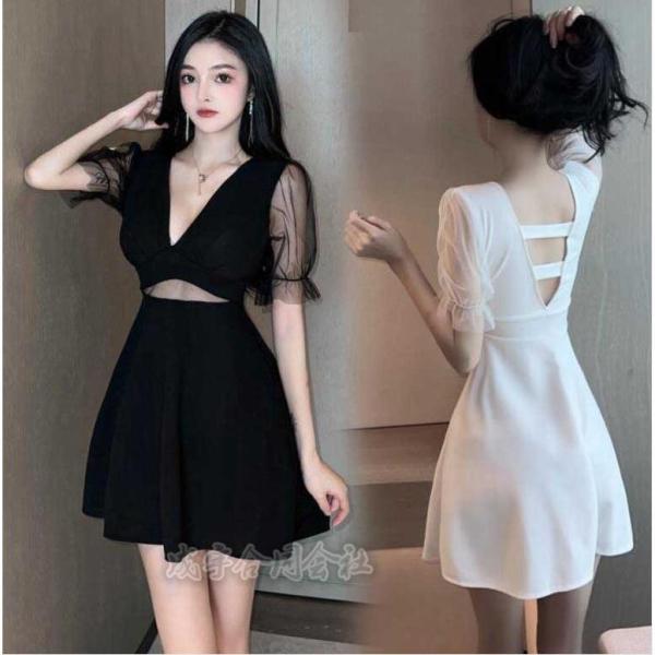 シースルー半袖 Aラインワンピース レディース フレアワンピース ミニ丈 キャバドレス ナイトワンピ...