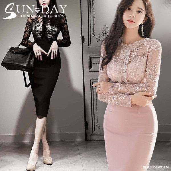 キャバドレス ワンピースレディース 長袖 ドレス レースワンピース秋 キャバクラ キャバ クラ 膝丈...