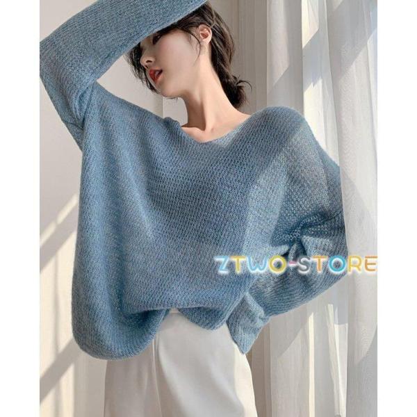 ニットセータースレディース長袖秋冬モヘアニットざっくりニット透け感シンプルゆったりビッグシルエットオ...