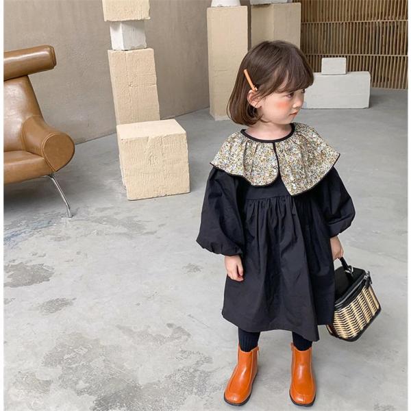 ワンピース 子供服 キッズ ベビー服 長袖 花柄 フリル シフトドレス カジュアル レトロ 春 秋 ...