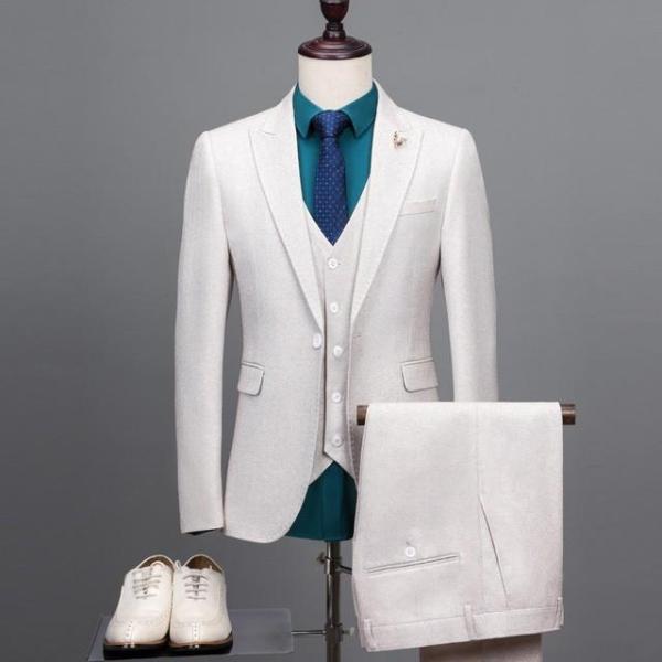 オフホワイト メンズスーツ 3点セット 紳士服 フォーマル 結婚式 タキシード パーティー 無地 上...