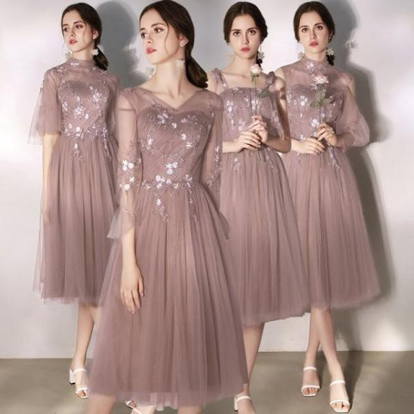 ブライズメイドドレス オフショルダー パーティードレス 刺繍 キレイめ 2タイプ ロング ミモレ丈 ...