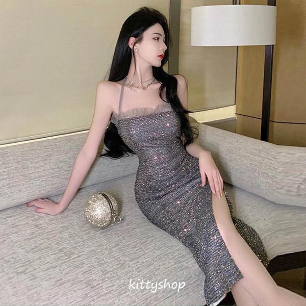 キャバドレス スパンコール キラキラ ワンピース タイト ワンピース  20代 30代 オフショルダ...