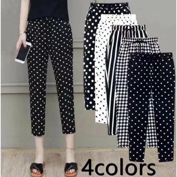 パンツ テーパードパンツ テーパード ストレッチ ストレッチパンツ 九分 七分 ドット 水玉 ズボン...