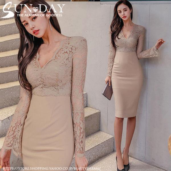 ワンピースレディース ワンピース レースキャバドレス ドレスレディース ワンピース長袖 ワンピース通...