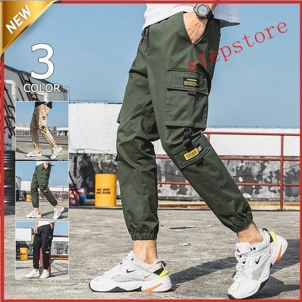 メンズカーゴパンツミリタリーパンツイージーパンツワークパンツスキニーパンツスリムリブ春夏2021