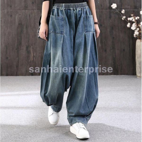 韓国服メンズレディースデニムワイドレッグワイドパンツジーンズ