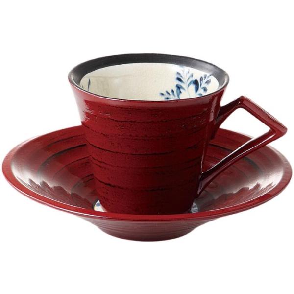 コーヒーカップ＆ソーサー 漆陶そう吉 コーヒー碗皿 美濃焼 日本製 シダ根来 赤 食洗機対応 かわい...