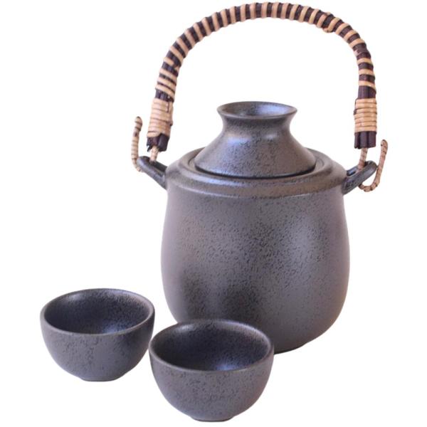 酒器セット 酒燗器 黒結晶 手付き 保温器付き酒器 (大) 盃 2個付 しゅかんき 冷酒器 熱燗 徳...