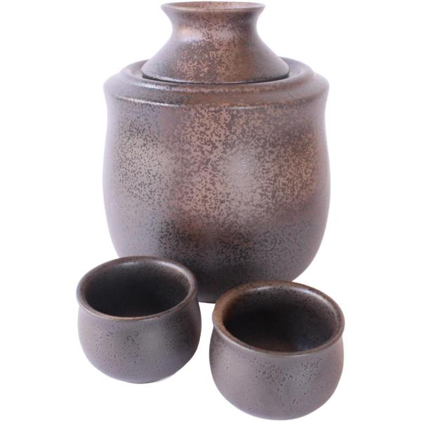 酒器セット 酒燗器 備前吹 保温器付き酒器 (大) 盃 2個付 しゅかんき 冷酒器 徳利 とっくり ...