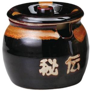 天目金結晶3号ツボ カット付(秘伝) 蓋付き 卓上 梅干し入れ 漬物入れ 味噌入れ 薬味入れ 陶器 瓶 美濃焼