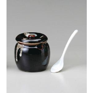 カメ ソース入れ 天目白流しミニツボ(サジ付) 陶器 瓶