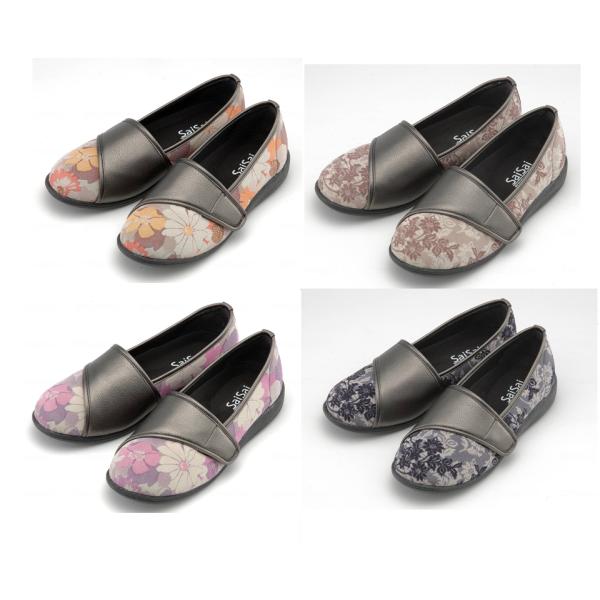 婦人 レディース 靴 Saisai フラワープリント W940 21.5〜26cm 3E〜4E マリ...