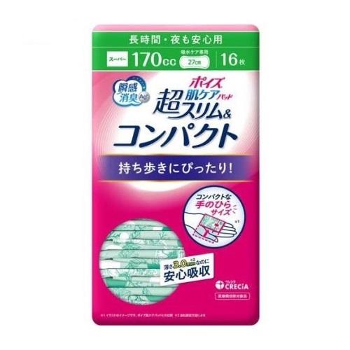 尿とりパッド ポイズ 肌ケアパッド 超スリム&amp;コンパクト 長時間・夜も安心用 88345 170cc...