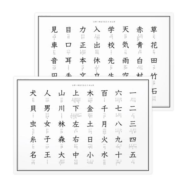 小学1年生 漢字ポスター【防水】A3 2枚組｜お風呂で学べるシンプルモノトーン学習ポスター｜MINI...