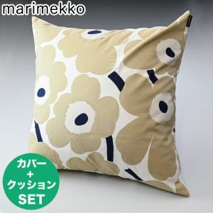 マリメッコ marimekko クッションカバー ヌードクッション セット 50×50cm Unikko ウニッコ オフホワイト×ベージュ×ダークブルー 069251 185｜Alevel(エイレベル)Yahoo!店