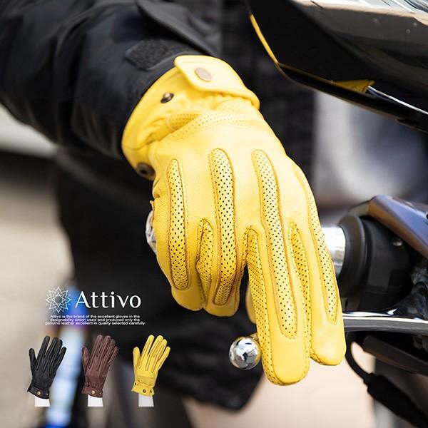 革手袋 バイクグローブ メンズ バイク ライディングローブ パンチング Attivo ブランド スマ...