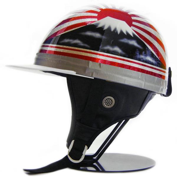 ドリーム カスタムペイント コルク半キャップ ヘルメット 富士日章メタルレッド 白ツバ 白ツバハーフ...