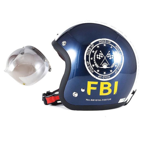 72JAM ジェットヘルメット&amp;シールドセット F.B.I. - ブルーブラック  フリーサイズ:5...