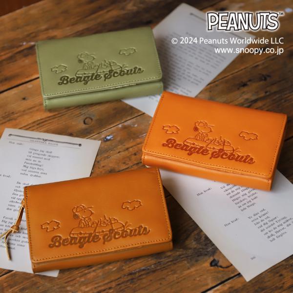二つ折り財布 レディース スヌーピー 本革 牛革 ブランド ビーグル・スカウト 50周年 PEANU...