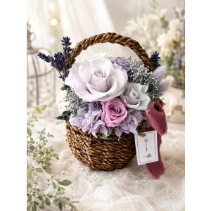 プリザーブドフラワー アレンジメント　 バスケット ラベンダー ピンク 籠 お祝い お見舞い ギフト 雑貨 薔薇 紫陽花 アレンジ 送料無料