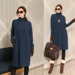 ワンピース レディース 大人 ニットワンピース 裏起毛 タートルネック ニット ワンピ ひざ丈 40代 50代 ファッション 黒 赤