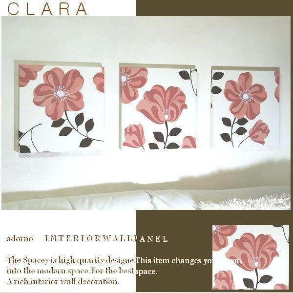 ファブリックパネル 北欧  玄関 CLARA ピンク 40×40  3枚 花