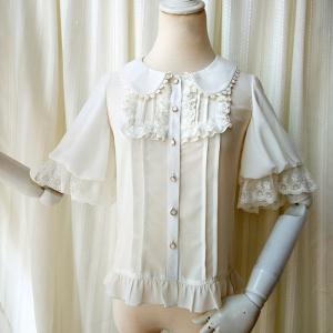 ロリータ ブラウス シャツ 夏 かわいい ゴスロリ XS - 2XL ホワイト