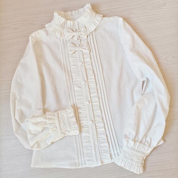 ロリータ レディース ブラウス シャツ 春秋 Lolita トップス コットン 立ち襟 フリル レー...