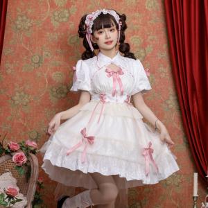 中華ロリータ ワンピース ドレス 半袖 メイド服 ゴスロリ チャイナ服 ゆめかわいい ゴシックロリータ 天使 小悪魔 中華風 姫 白 黒 3色｜alicedoll